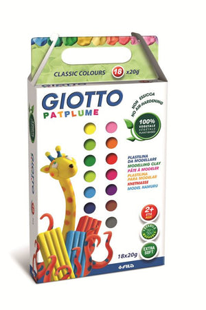 Confezione 18 panetti da 20 g di Giotto Paptlume nei colori classici e nei colori fluo. All'interno della confezione sono conten Fila