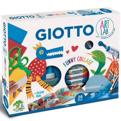 GIOTTO - Art Lab: Funny Collage - Kit Creativo per Collage - 1 Album Giotto Kids Carta Colorata + 5 Tempere in Tubetto + 1 Colla Giotto Collage + 1 Pennello Piatto Taklon + 1 Paio di Forbici