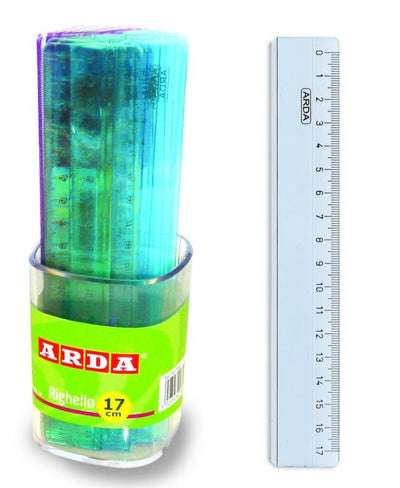 Righelli in plastica 17cm colori assortiti - Barattolo da 30 pezzi Arda