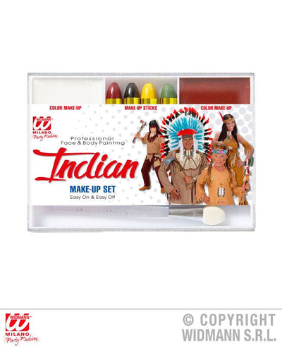 SET TRUCCO INDIANO (4 matite trucco, makeup bianco e rosso indiano in vaschetta, applicatore) Widmann