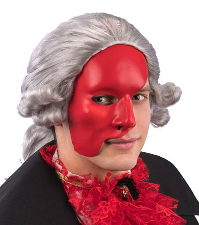 Maschera mezzo viso rossa in plastica con cartellino/etichetta