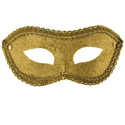 Maschera oro in plastica con glitter in busta c/cav.