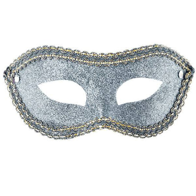 Maschera argento in plastica con glitter in busta c/cav. Carnival-Toys