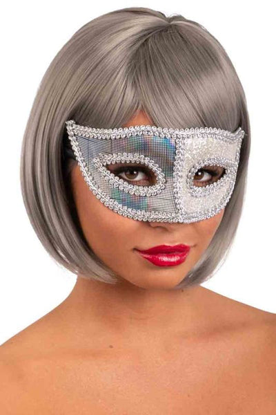 Maschera in plastica con tessuto argento su cartoncino Carnival-Toys