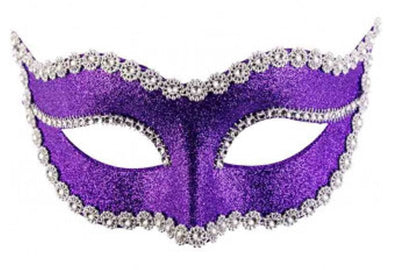 Maschera in plastica con glitter viola e strass in busta c/cav. Carnival-Toys