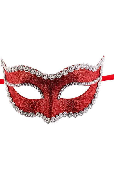 Maschera in plastica con glitter rossi e strass in busta c/cav. Carnival-Toys