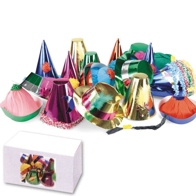 50 cappelli grandi metallizzati in carta h. cm. 10/25 ca. mod.ass. in scatola Carnival-Toys