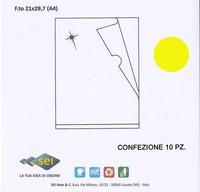 Confezione 10 cartelline a L CAPRI TRASPARENTI LISCE colore Giallo formato A4 (21 x 29,7 cm) Seirota