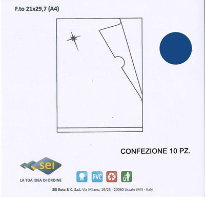 Confezione 10 cartelline a L CAPRI TRASPARENTI LISCE colore BLU formato A4 (21 x 29,7 cm) Seirota