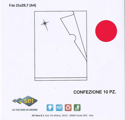 Confezione 10 cartelline a L CAPRI TRASPARENTI LISCE colore ROSSO formato A4 (21 x 29,7 cm) Seirota