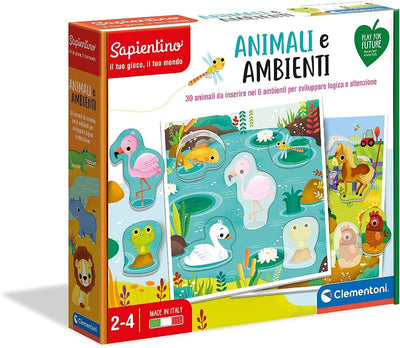 Clementoni Sapientino-Animali e Ambienti, flashcard-Gioco educativo 2 Anni-Materiali 100% riciclati-Play for Future-Made in Italy, Multicolore, 16375