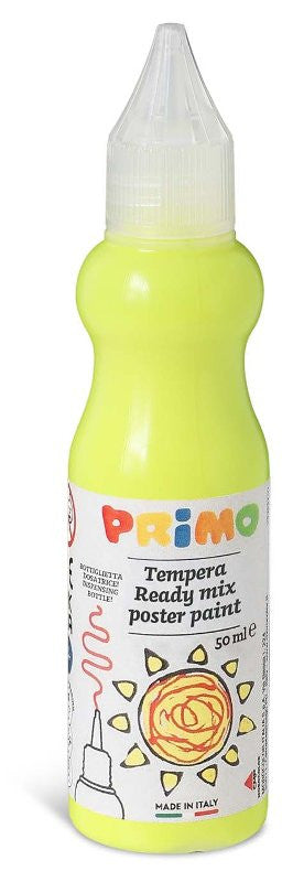 tempera brillante pronta all'uso in bottiglia da 50ml con beccuccio erogatore, colore giallo fluo 210F