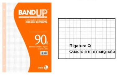 Ricambi Maxi BAND-UP rinforzati 40 fogli Rig 0Q Quadretti 1a 2a 3a elementare