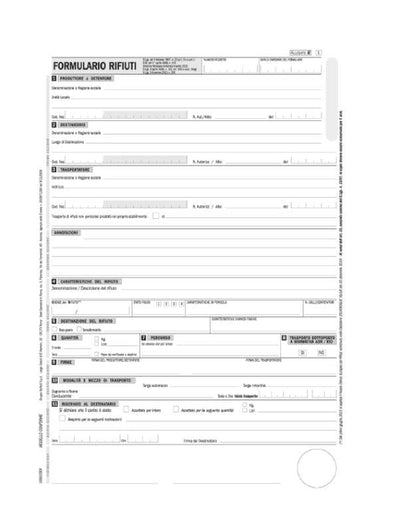 Formulario di identificazione rifiuti trasportati, blocco di 25/25/25/25 copie autoricalcanti (Misura 29,7x21,5 cm) Data Ufficio (Buffetti)