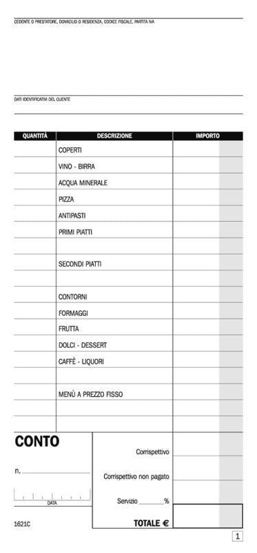 Conti ristoranti-pizzerie-trattorie, blocco di 50/50 copie autoricalcanti (Misura 21,5x10 cm) Data Ufficio (Buffetti)