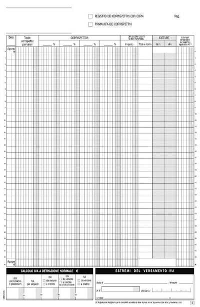 Registro Corrispettivi per dettaglianti, blocco di 12/12 copie autoricalcanti (Misura 29,7x21,5 cm) Data Ufficio (Buffetti)