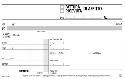 Ricevute - Fatture di affitto, blocco di 50/50 copie autoricalcanti (Misura 10x16,8 cm) Data Ufficio (Buffetti)
