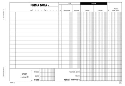 Prima nota cassa - iva, blocco di 50/50 copie autoricalcanti (Misura 14,8x21,5 cm) Data Ufficio (Buffetti)