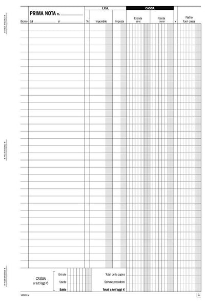 Prima nota cassa - iva, blocco di 50/50 copie autoricalcanti (Misura 29,7x21,5 cm) Data Ufficio (Buffetti)