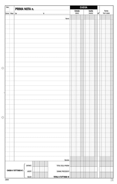 Prima nota entrate-uscite fuori cassa, blocco di 50/50 copie autoricalcanti (Misura 29,7x21,5 cm) Data Ufficio (Buffetti)