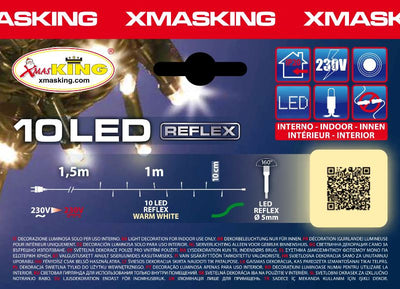 Catena lineare MB 10 LED BIANCO CALDO DIAM.5mm Reflex, Luce Fissa, 230V, uso Interno, Cavo Verde, Dimensioni 1,5+1m, Sacchetto c