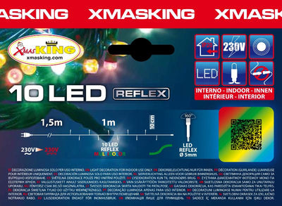 Catena lineare MB 10 LED MULTICOLOR DIAM.5mm Reflex, Luce Fissa, 230V, uso Interno, Cavo Verde, Dimensioni 1,5+1m, Sacchetto con Lotti