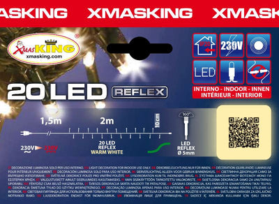 Catena lineare MB 20 LED BIANCO CALDO DIAM.5mm Reflex, Luce Fissa, 230V, uso Interno, Cavo Verde, Dimensioni 1,5+2m, Sacchetto c