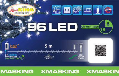 Catena lineare TL 96 LED BIANCO DIAM.5mm Reflex, Memory Controller integrato nel Porta Batterie Luce Fissa + 7 giochi di luce se
