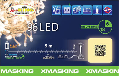 Catena lineare XTL 96 LED BIANCO CALDO DIAM.5mm Reflex, Memory Controller integrato nel Porta Batterie Luce Fissa + 7 giochi di