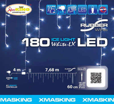 Ice Light 180 LED BIANCO DIAM.5mm Reflex, Memory Controller 8 giochi di luce selezionabili, Trasformatore 24V, uso Esterno, Cavo Lotti