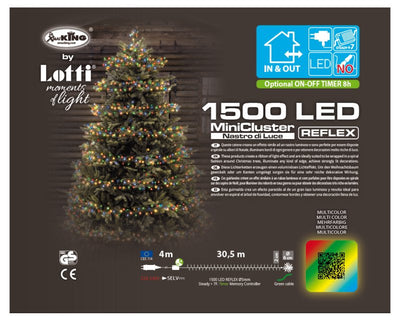 Catena Nastro MiniCluster Diametro 6cm NTL 1500 LED MULTI 5mm Controller 8G Timer Trasformatore Esterno Cavo Verde 4+30,5m