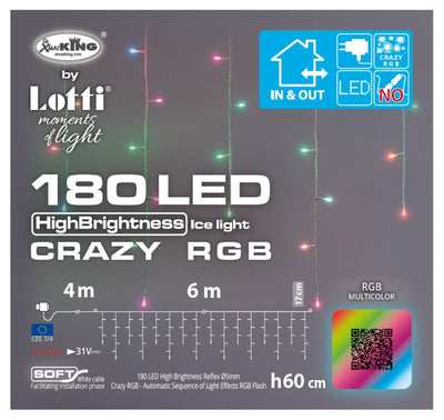 Ice Light CRAZY RGB 180 LED 5mm High Brightness Giochi di luce Automatici con effetto Flash RGB Trasformatore Esterno Cavo Soft Lotti