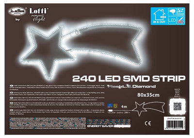 Stella cometa 80cm 2,5m SMD Strip Led 192 LED BIANCO FlashLED Diamond Trasformatore IP44 Esterno e Interno Cavo Trasparente 4m+8