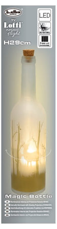 Bottiglia Magic Diametro 7xH29cm MGR Vetro Bianco Decorato Bosco Oro Illuminazione interna Proiezione Rotante RENNE LED BIANCO C Lotti