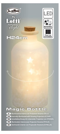 Bottiglia Cupola Magic Diametro 11xH24cm MGS Vetro Satinato Illuminazione interna Proiezione Rotante STELLE LED BIANCO CALDO, In