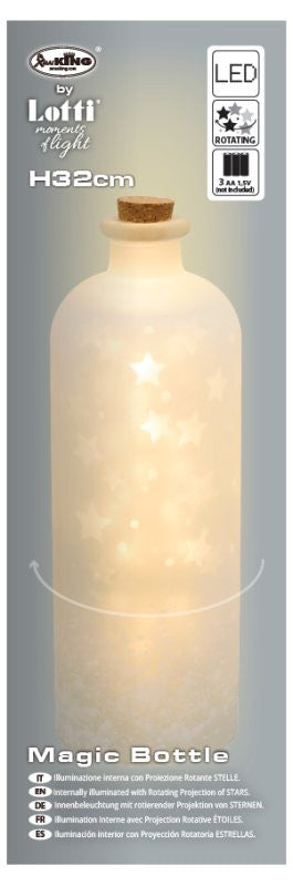 Bottiglia Cupola Magic Diametro 11xH32cm MGS Vetro Satinato Illuminazione interna Proiezione Rotante STELLE LED BIANCO CALDO, In