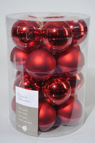 Baubles glass shiny,matt mix Christmas red Kaemingk