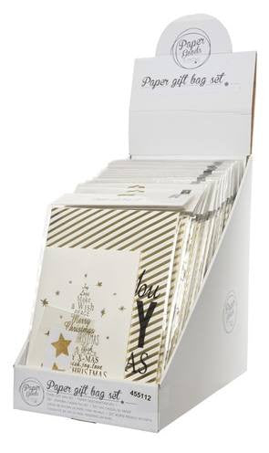 pap giftbag set 2ass, Colour: white/gold, Size: 9x20.5x27.5cm Kaemingk