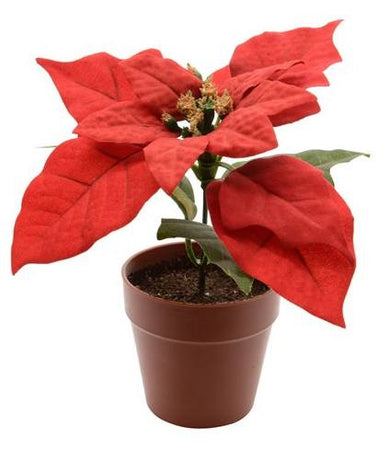 silk poinsettia in pot Christmas red