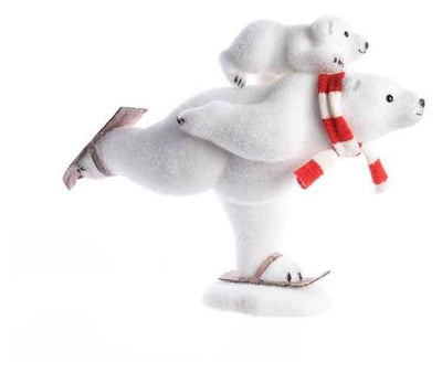 foam polar bear on ski w scarf con baby on the back confezionato per piece in paperwrap Kaemingk