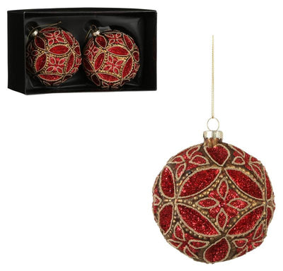 confezione 2 palline rosse con decorazioni oro Edelman