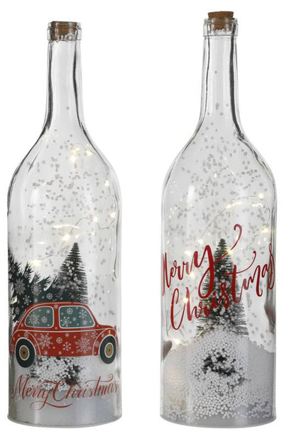 bottiglia con led e scena natalizia 2ass