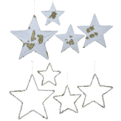 set 4 stelle in ferro da appendere con paillettes colore bianco/oro - 2ass Kaemingk