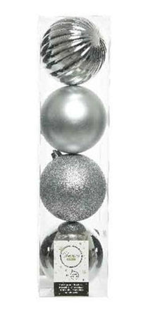 confezione 4 palline colore argento decorazioni assortite