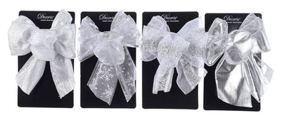 polyester bow w wire 4ass, Colour: silver, Size: 11x15cm