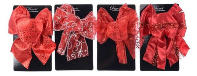 polyester bow w wire 4ass, Colour: red/silver, Size: 11x15cm Kaemingk