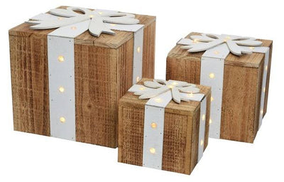 LED wooden giftboxes s3 in bo, Colour: warm white, Size: ass.ti Kaemingk