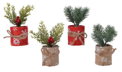 Pine spray frost in pot - with natural bow 4ass indoor assorted Kaemingk