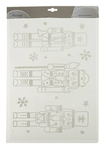 Adesivi Natalizi per Finestre Sticker pvc glitter & snowflake nutcracker white