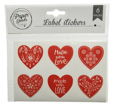 Sticker paper heart 6ass red Kaemingk